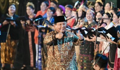 Presiden RI, Prabowo Subianto, saat menghadiri puncak perayaan Natal Nasional 2025