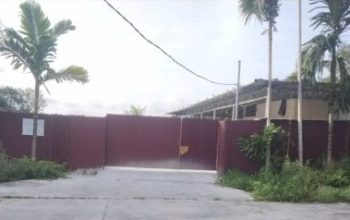 ampak depan pintu masuk diduga usaha tambak ikan arwana di Desa Wonosari, Bengkalis