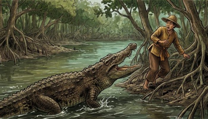 Diterkam Buaya Saat Menyeberang Sungai, Warga Meranti Selamat dengan Luka di Kaki