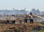 Polres Inhil Bersama Tim Gabungan Padamkan Karhutla di Desa Kayu Raja